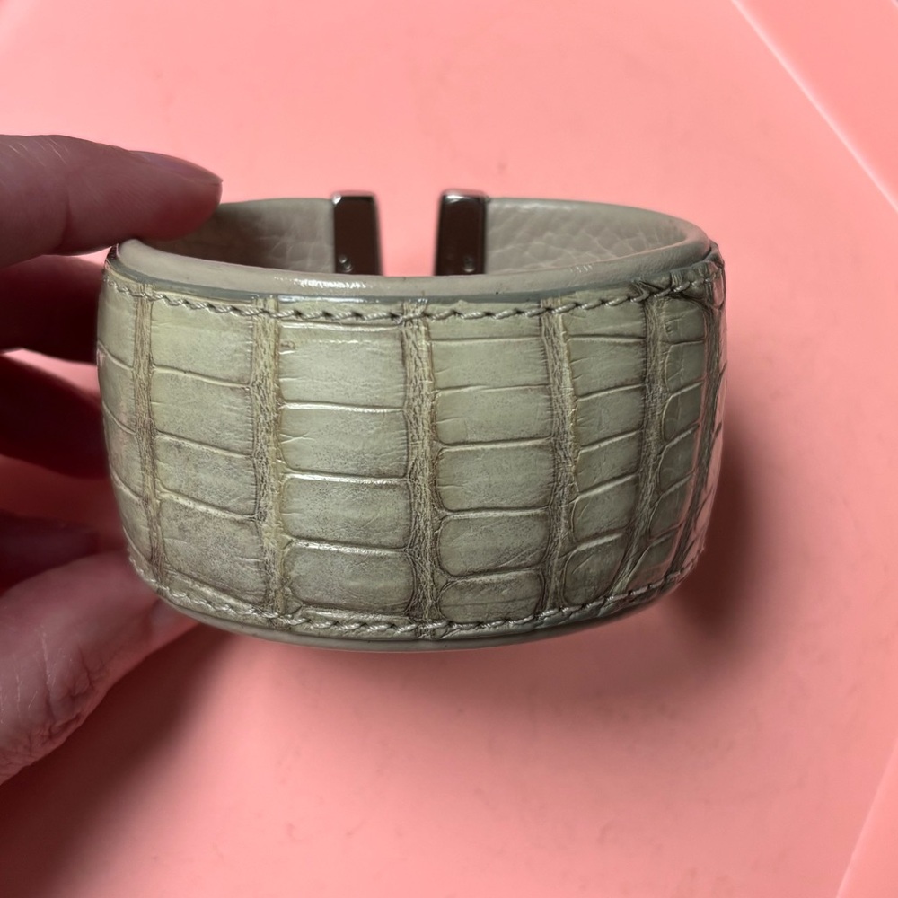 Cuff bracelet - genuine Argentine crocodile. Rare, vintage, antique, + stunning.